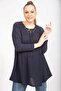Women's Navy Blue Relaxed Cut Camisole Fabric Collar Eyelet Lace Detailed Long Tunic 65n35499 - 5