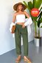 Women's Plus Size Summer High Waist 100% Cotton Linen Look Pants W206