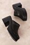 Women's Genuine Leather Platform Heeled Laser Stylish Slippers Msa.90 Black - 3