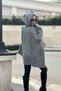 Women's Gray Hooded, Asymmetric Cut, Acrylic Fabric, Loose-Oversize Poncho Sweater - 5