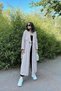 Women's Pink & Ecru Striped Double Breasted Collar, Belt, Loose Fit, Slit, Striped, Long Trench Coat - 3
