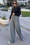 Women's Anthracite Elastic Waist, Pocket, Wide Leg, Loose Trousers