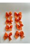 Pearl Detailed Orange Linen Ribbon Ready Bow - 20 Pieces