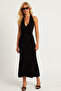 Women's Black Open Back Double Breasted Midi Dress Ey2841 - 3