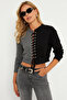 Women's Anthracite-Black Eyelet Short Sweatshirt Tf02 - 8