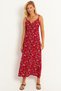 Women's Red Rope Strap Floral Midi Dress Gç172