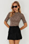 Women's Camel-Black Leopard Print Blouse LPP1264