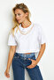 Women's White Short T-Shirt with Chain Accessories Ht109 - 7