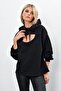 Women's Black Hooded Sweatshirt with Window on the Front Yİ1669 - 8