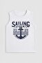 Men's Crew Neck Printed White Sleeveless T-Shirt - 2