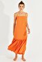 Women's Orange Skirt Flounced Strap Midi Dress MEN2001 - 8
