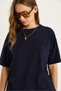 Women's Navy Blue 100% Organic Cotton Relaxed Fit Slit Round Neck T-Shirt 60602047 - 4