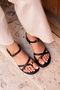 Despina Women's Black Gold Buckle Soft Sole Comfortable Daily Sandals