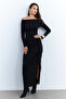 Women's Black Draped Maxi Dress Shr7 - 8