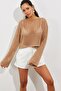 Women's Camel Spanish Sleeve Openwork Knitwear Short Blouse SMT181 - 7