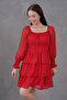 Women's Skirt Detailed Lined Chiffon Fabric Red Mini Dress 078 - 8