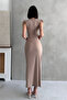 Crew Neck Draped Ruched Stretchy Sandy Fabric Sleeveless Maxi Dress - 7