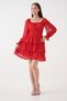 Skirt Floor Detail Waist Elastic Lined Chiffon Fabric Red Dress 078 - 6