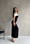 Madonna Collar Sandy Fabric Slit Long Dress - 6