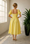 Balloon Sleeve Skirt Pleated Midi Dress with Neckline and Sleeve Hem Elastic - 2