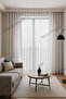 Belenay Tulle Curtain, Ecru Off-White, Tight Pleats, Fringe, Puff, Tassels, Zigzag Patterned Wavy