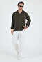 Linen Textured Oversized Men's Shirt Khaki - 3