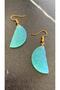 Serrated Crystal Pattern Water Green Color Gold Accessories Half Circle Moon Shape Epoxy Earrings Handmade - 2