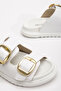 Women's White Double Strap Buckle Detailed Slippers - 4