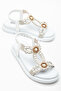 Women's White Stone Embroidered Sandals with Elastic Back - 3