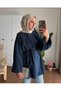 Women's Balloon Sleeve Waist-Tie Hijab Navy Blue Tunic Shirt Rz01 - 3