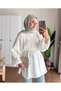 Women's Balloon Sleeve Belly Tie Back Tunic White Tunic Shirt Rz01 - 5