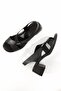 Madleen Black Soft Genuine Leather Women's Sandals Thick Heels Shoes - 3