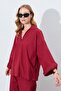 Women's Burgundy Deep V-Neck Elbow Sleeve Casual Shirt - 4