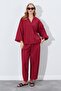 Women's Burgundy Deep V-Neck Elbow Sleeve Casual Shirt - 6