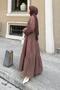 Front Half-Button Detail Muslin Fabric Modest Dress Brown - 2