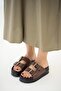 Dallas Buckle Women's Leather Flat Sole Slippers Brown - 3