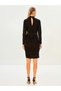 Stand Collar Straight Chain Detail Long Sleeve A-Line Crepe Women's Dress (W1) - 5