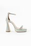Dove Women's Stone Evening Dress Thick Heeled Shoes Silver Glitter