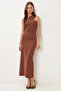 One Shoulder Saran Stretchy Woven Dress Brown Lfk0014