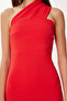 One Shoulder Saran Stretchy Woven Dress Red Lfk0014 - 4