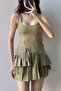Women's Khaki Pleated Shorts Dress 1041-2332