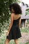 Lissa One Shoulder Rose Detail Black Mini Dress - 4