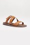 Women's Tan Genuine Leather Orthopedic Sandals Wooden Detailed Adjustable Daily Lightweight Flat Sole Slippers - 5