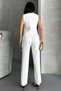 Women's Flower Button Detailed Classic Vest Trousers Suit White - 7