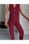 Women's Flower Button Detailed Classic Vest Trousers Suit Burgundy - 3