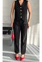 Women's Flower Button Detailed Classic Vest Trousers Suit Black - 3