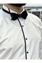 Groom's Shirt Plain White with Black Piping Slimfit Pocketless Horse Collar - 3