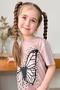 Girl's Black Pencil Butterfly Printed Combed Cotton Powder T-Shirt Shorts Set - 2
