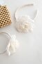 Silver Stone Embroidered Cream Organza Rose Children's Crown - 5