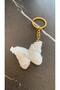 Pearlescent White Colored Butterfly Shape 3D Embossed Gold Ring Keychain Handmade Epoxy Gift - 4